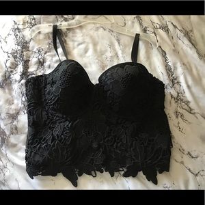 Black flowered cropped bustier